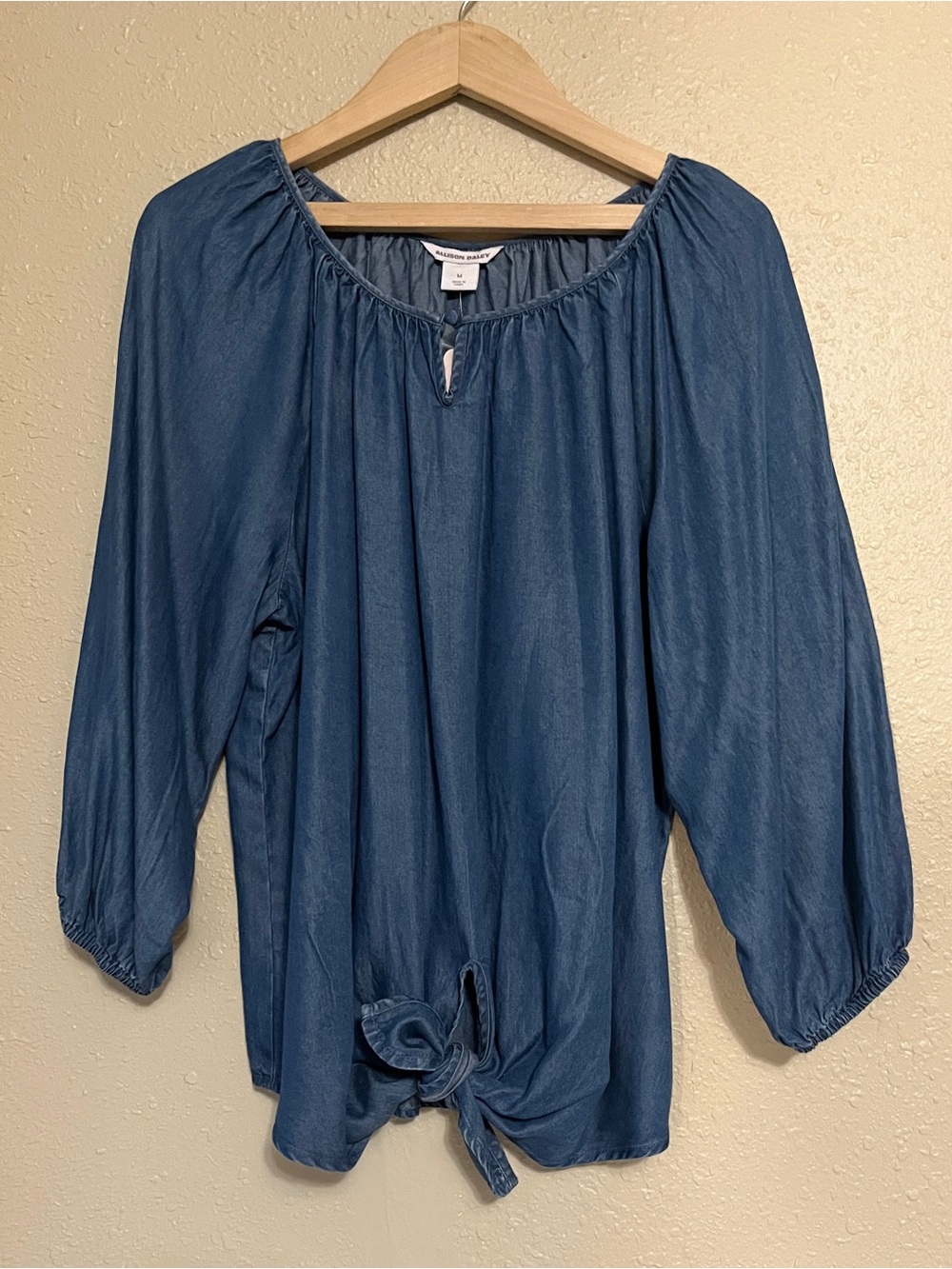 NWT ALLISON DAILEY  Blue Peasant Tie-Front Top Sz M